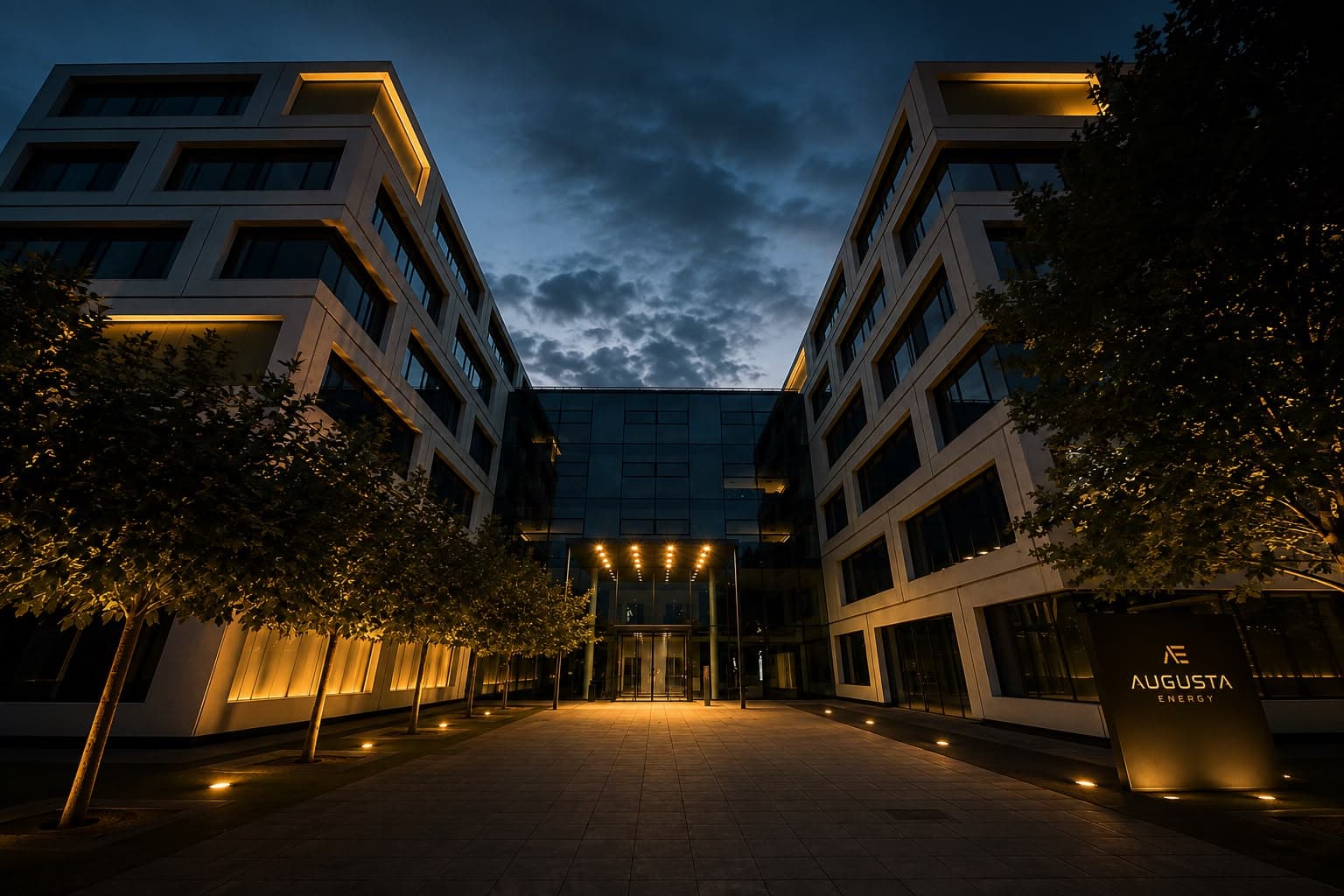 Bürogebäude von Augusta Energy, Am Mittleren Moos 53 in Augsburg – Ansicht am Abend
